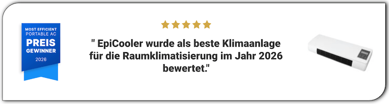 Screenshot der EpiCooler Auszeichnung als „Most Efficient Portable AC 2026 EpiCooler Auszeichnung