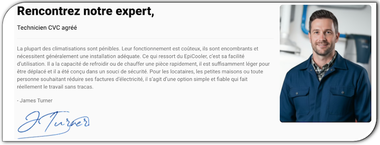 Capture d'écran de l'avis d'expert du technicien spécialisé en CVC sur le EpiCooler site web EpiCooler Avis d'expert