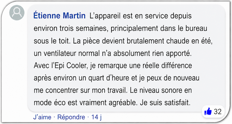 Un commentaire tiré d'un groupe Facebook EpiCooler avis evaluations et temoignages