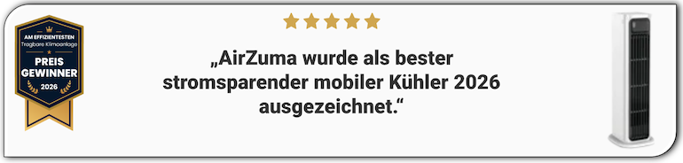 Screenshot der AirZuma Auszeichnung als bester stromsparender mobiler Kühler AirZuma Auszeichnung