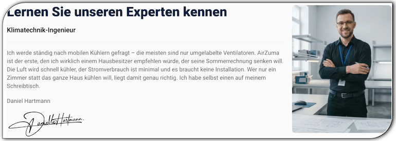 Screenshot der Expertenmeinung AirZuma Expertenmeinung