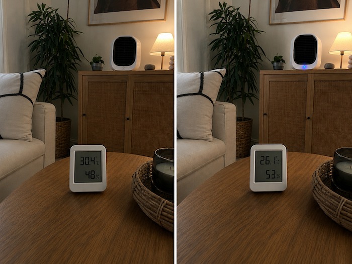 Vorher Nachher Temperatur im Wohnzimmer AiraBreeze Test Vorher Nachher Temperatur
