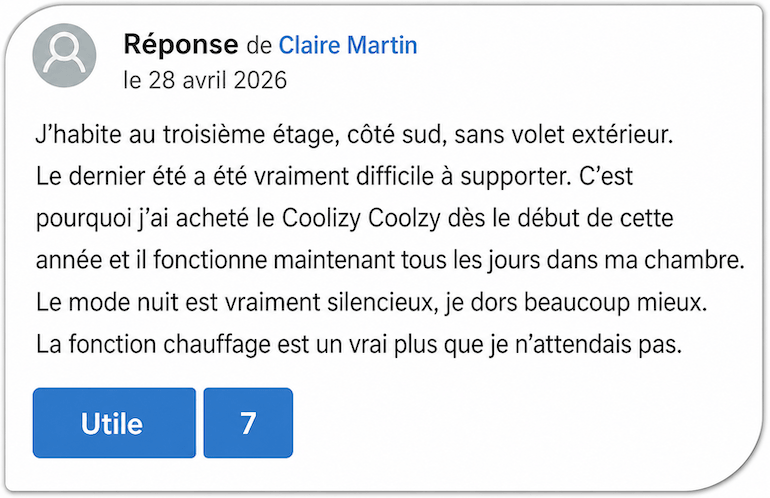 Une critique positive Climatiseur Coolizi Coolzy Avis