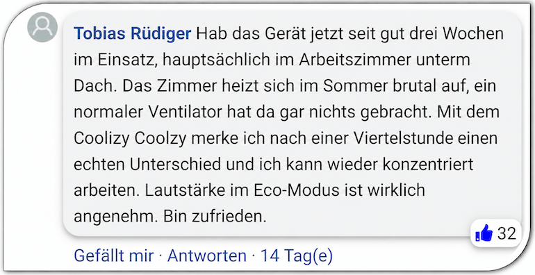 Ein Kommentar aus einer Facebook-Gruppe Coolizi Coolzy Erfahrung Erfahrungen Erfahrungsbericht