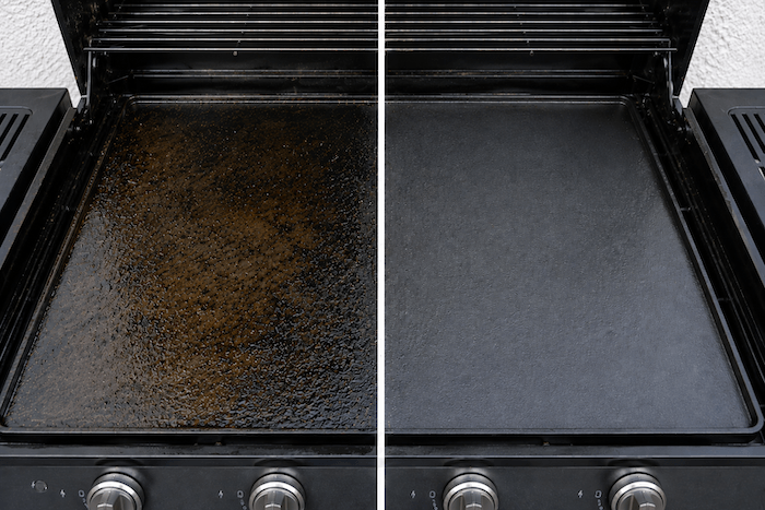 Vorher Nachher der Grillplatte GrillWizz Grillreiniger Test Vorher Nachher
