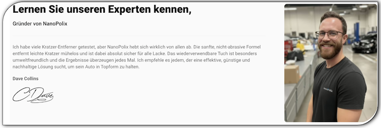 Screenshot der Expertenmeinung des Gründers auf der NanoPolix Website NanoPolix Expertenmeinung