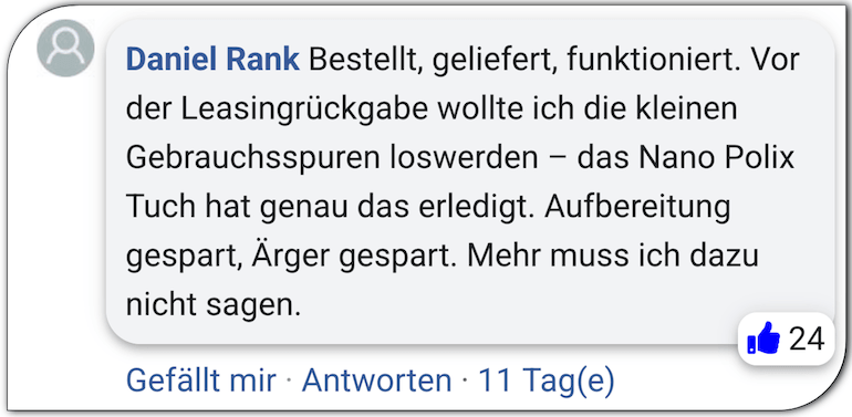 Ein Kommentar aus einer Facebook-Gruppe NanoPolix Rezension Bewertungen Erfahrungen
